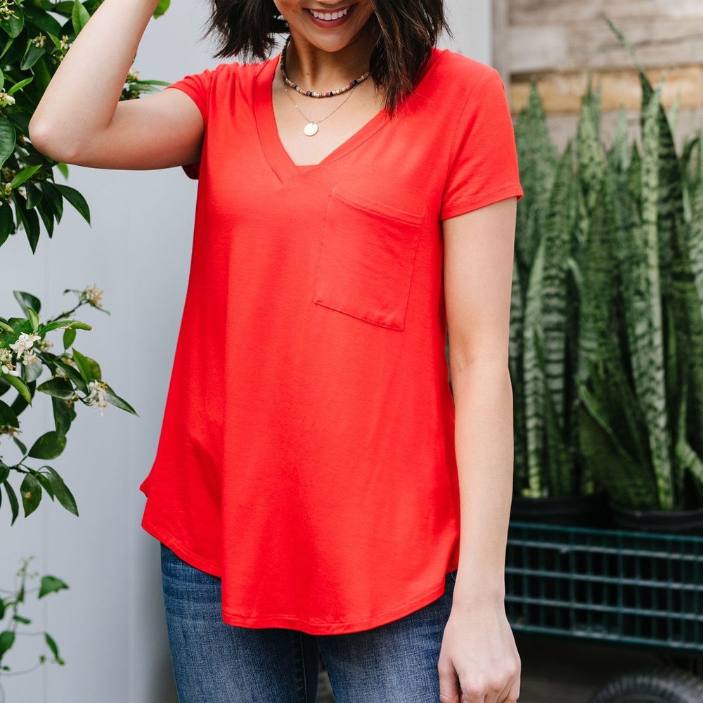 Mono B Everyday Yay V-Neck Tee in Red Orange - Picture 2 of 8